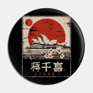 Sydney Opera House Red Sun Japanese Poster Pin