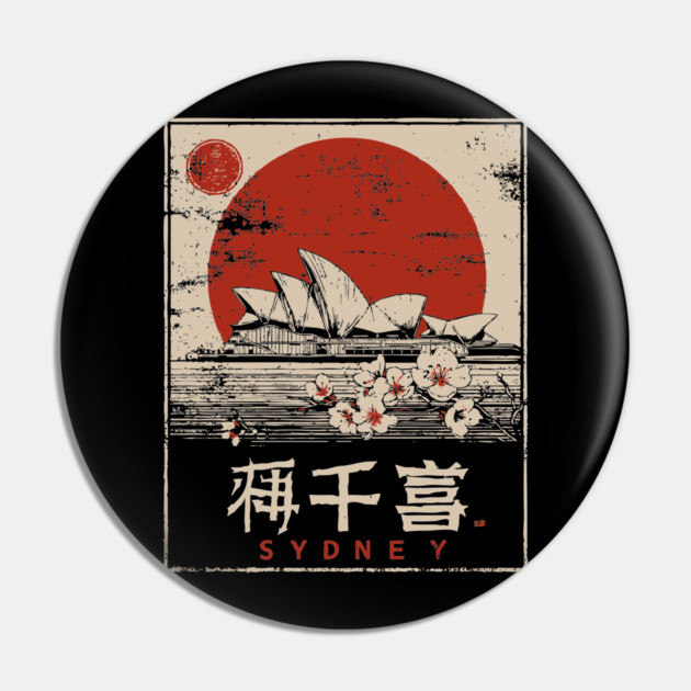 Sydney Opera House Red Sun Japanese Poster Pin by TuncGK