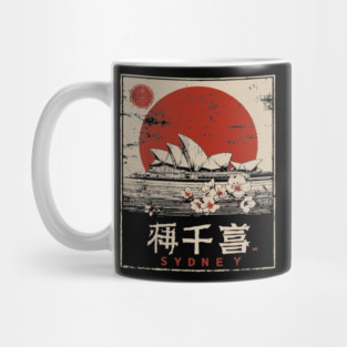 Sydney Opera House Red Sun Japanese Poster Mug