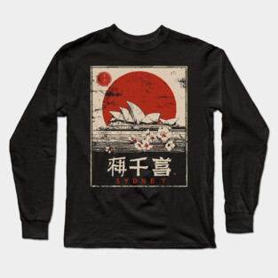 Sydney Opera House Red Sun Japanese Poster Long Sleeve T-Shirt