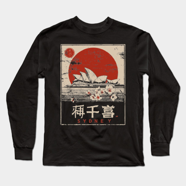 Sydney Opera House Red Sun Japanese Poster Long Sleeve T-Shirt by TuncGK