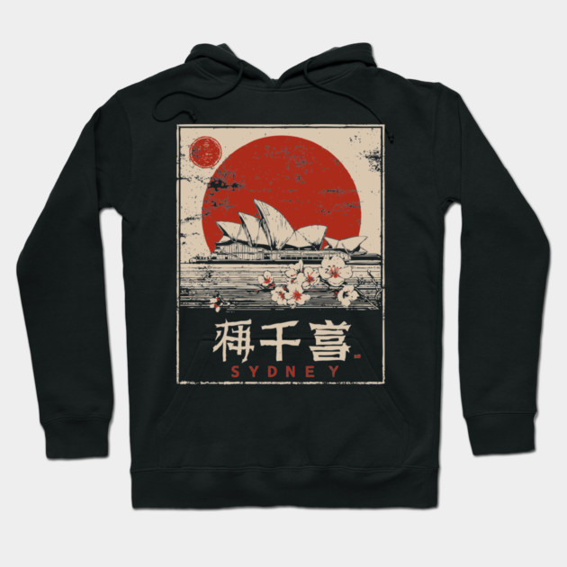Sydney Opera House Red Sun Japanese Poster Hoodie by TuncGK