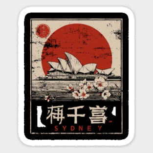 Sydney Opera House Red Sun Japanese Poster Sticker