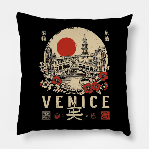 Venice Rialto Bridge Retro Japanese Style Poster Pillow by TuncGK