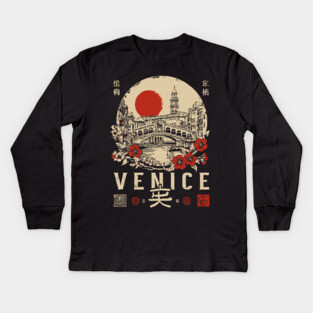 Venice Rialto Bridge Retro Japanese Style Poster Kids Long Sleeve T-Shirt