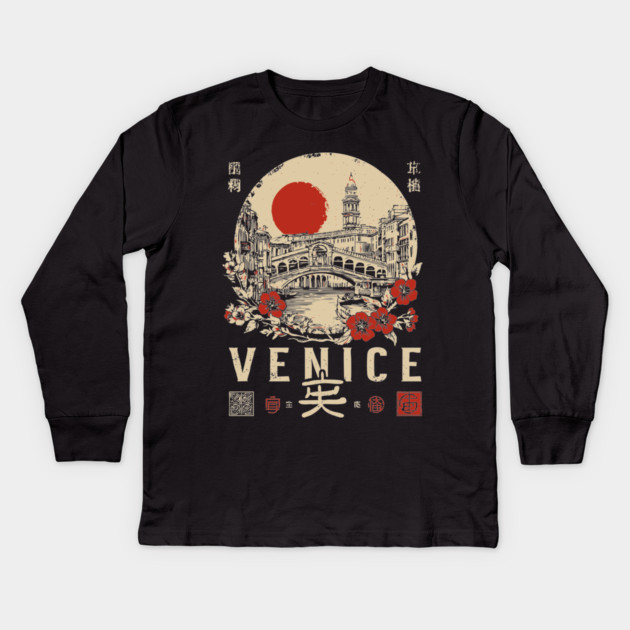 Venice Rialto Bridge Retro Japanese Style Poster Kids Long Sleeve T-Shirt by TuncGK