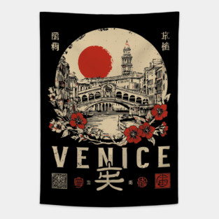 Venice Rialto Bridge Retro Japanese Style Poster Tapestry