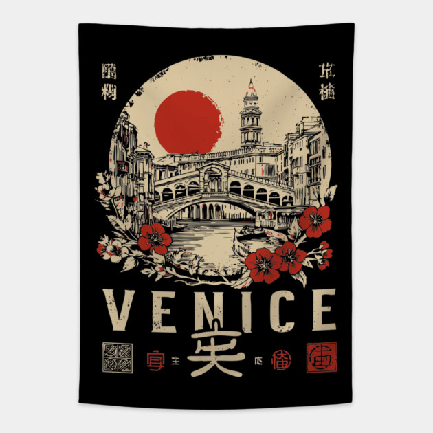 Venice Rialto Bridge Retro Japanese Style Poster Tapestry by TuncGK