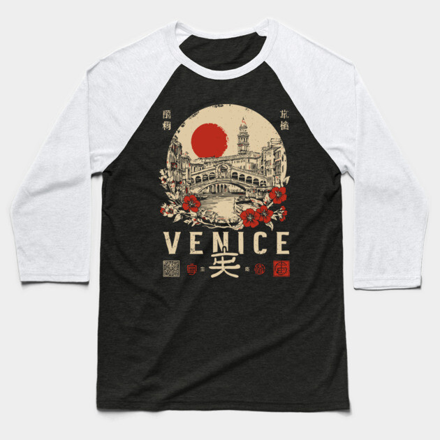 Venice Rialto Bridge Retro Japanese Style Poster Baseball T-Shirt by TuncGK