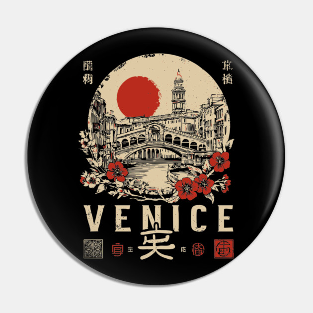 Venice Rialto Bridge Retro Japanese Style Poster Pin by TuncGK