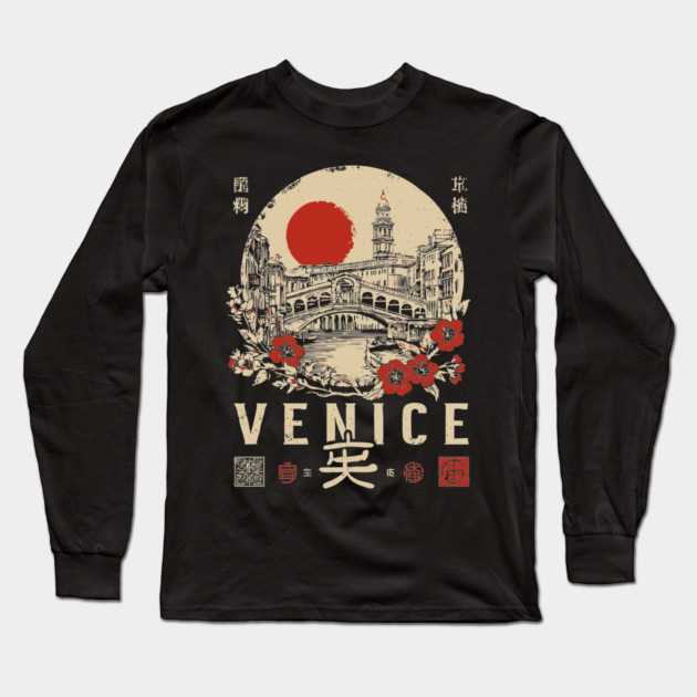 Venice Rialto Bridge Retro Japanese Style Poster Long Sleeve T-Shirt by TuncGK