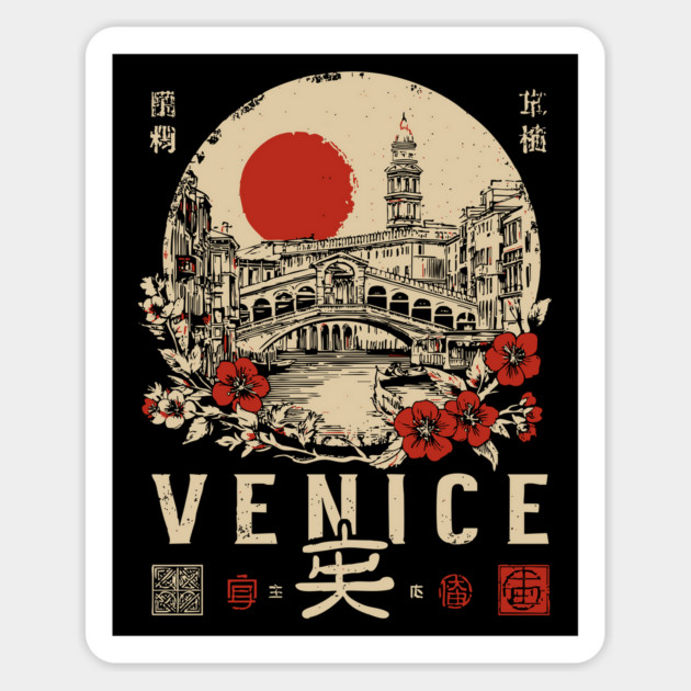 Venice Rialto Bridge Retro Japanese Style Poster Magnet by TuncGK