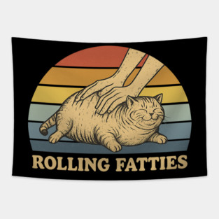 Cat Rolling Fatties Funny Tapestry