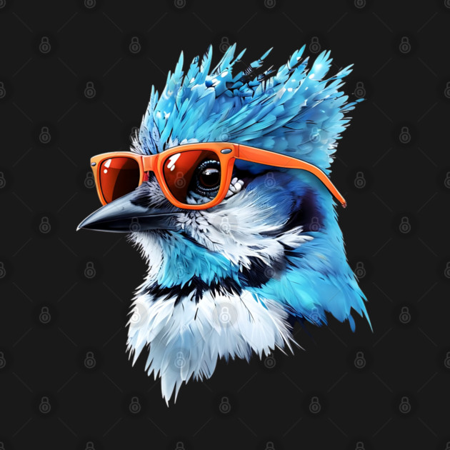 Blue Jay Wearing Sunglasses by Creatifly Graphic Tees