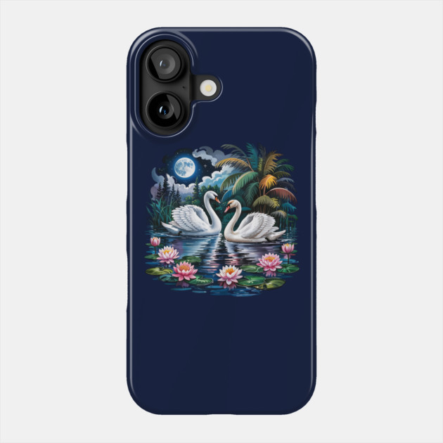 Two White Swans in Pond with Water Lilies Phone Case by BirdsnStuff