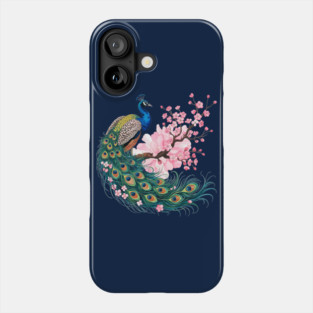 Elegant Peacock Perched on Cherry Blossom Branch Phone Case