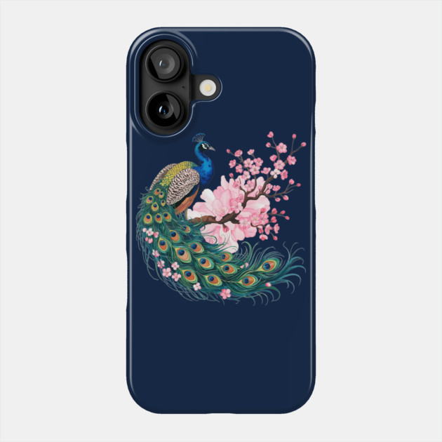 Elegant Peacock Perched on Cherry Blossom Branch Phone Case by BirdsnStuff
