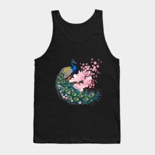 Elegant Peacock Perched on Cherry Blossom Branch Tank Top