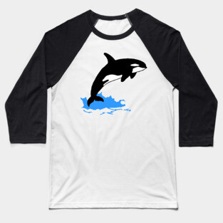 Killer Whale – Orca Leaping from Water, Cool Sea Creature for Coastal Vibes Baseball T-Shirt