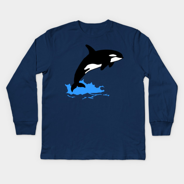 Killer Whale – Orca Leaping from Water, Cool Sea Creature for Coastal Vibes Kids Long Sleeve T-Shirt by DonWillisJrArt