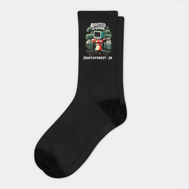 Rooted in Code – Forest Terminal Aesthetic Socks by Hobby Helpers Merch