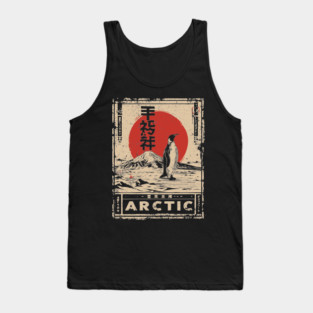 Arctic Penguin Print – Japanese Minimalist Ukiyo-e Poster with Red Sun Tank Top