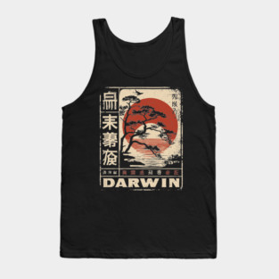 Darwin Tree of Life – Vintage Japanese Risograph-Inspired Evolution Poster Tank Top