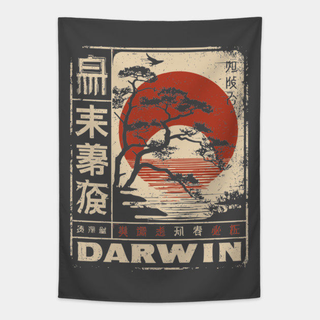 Darwin Tree of Life – Vintage Japanese Risograph-Inspired Evolution Poster Tapestry by TuncGK