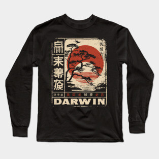 Darwin Tree of Life – Vintage Japanese Risograph-Inspired Evolution Poster Long Sleeve T-Shirt