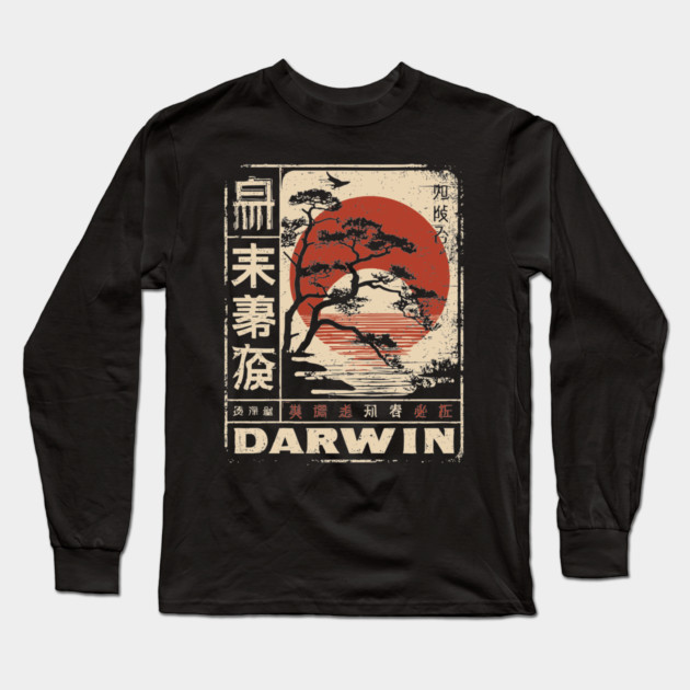 Darwin Tree of Life – Vintage Japanese Risograph-Inspired Evolution Poster Long Sleeve T-Shirt by TuncGK