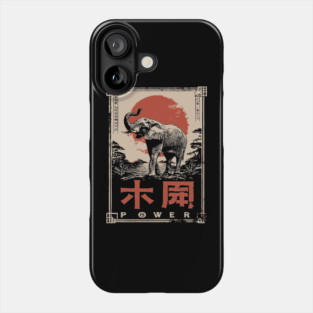 Elephant Power Poster – Vintage Japanese Woodblock Minimalist Animal Art Phone Case