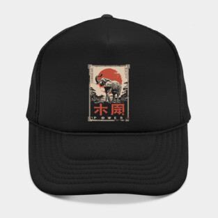 Elephant Power Poster – Vintage Japanese Woodblock Minimalist Animal Art Hat