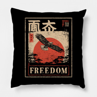 Japanese Freedom Eagle – Vintage Ukiyo-e Inspired Warrior Bird Print Pillow