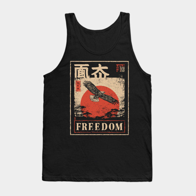 Japanese Freedom Eagle – Vintage Ukiyo-e Inspired Warrior Bird Print Tank Top by TuncGK
