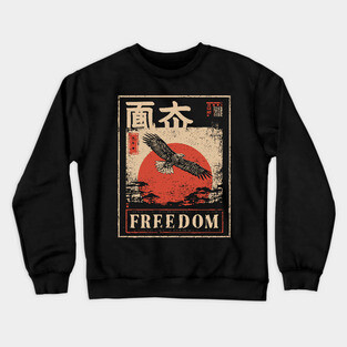 Japanese Freedom Eagle – Vintage Ukiyo-e Inspired Warrior Bird Print Crewneck Sweatshirt