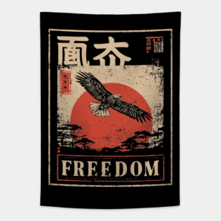 Japanese Freedom Eagle – Vintage Ukiyo-e Inspired Warrior Bird Print Tapestry