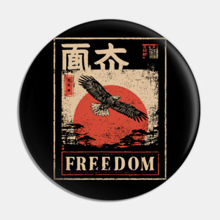 Japanese Freedom Eagle – Vintage Ukiyo-e Inspired Warrior Bird Print Pin