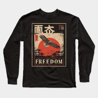 Japanese Freedom Eagle – Vintage Ukiyo-e Inspired Warrior Bird Print Long Sleeve T-Shirt