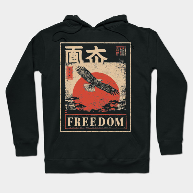 Japanese Freedom Eagle – Vintage Ukiyo-e Inspired Warrior Bird Print Hoodie by TuncGK