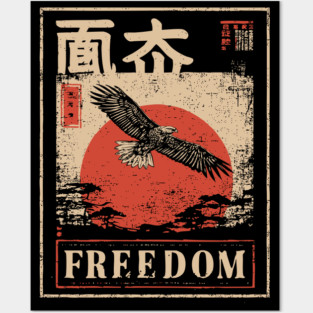 Japanese Freedom Eagle – Vintage Ukiyo-e Inspired Warrior Bird Print Posters and Art