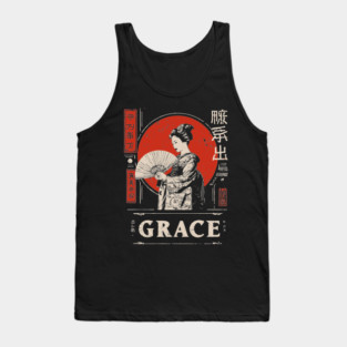 Graceful Geisha Poster – Minimalist Japanese Vintage Beauty Illustration Tank Top