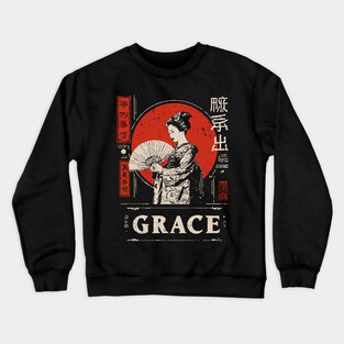 Graceful Geisha Poster – Minimalist Japanese Vintage Beauty Illustration Crewneck Sweatshirt