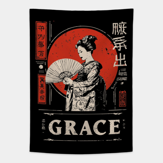 Graceful Geisha Poster – Minimalist Japanese Vintage Beauty Illustration Tapestry by TuncGK