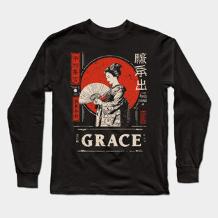 Graceful Geisha Poster – Minimalist Japanese Vintage Beauty Illustration Long Sleeve T-Shirt