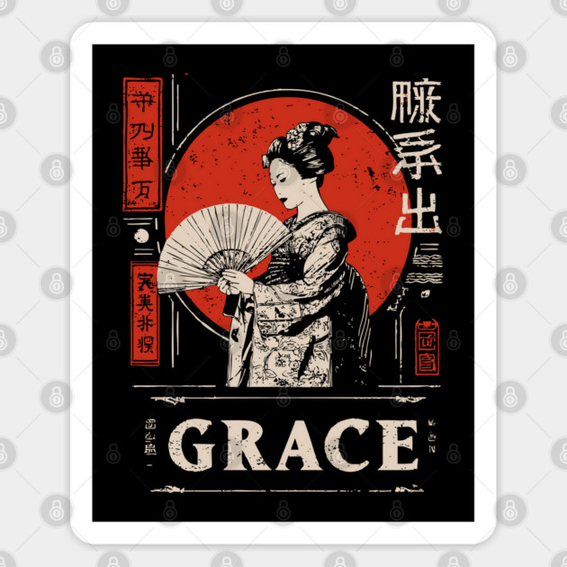 Graceful Geisha Poster – Minimalist Japanese Vintage Beauty Illustration Sticker by TuncGK