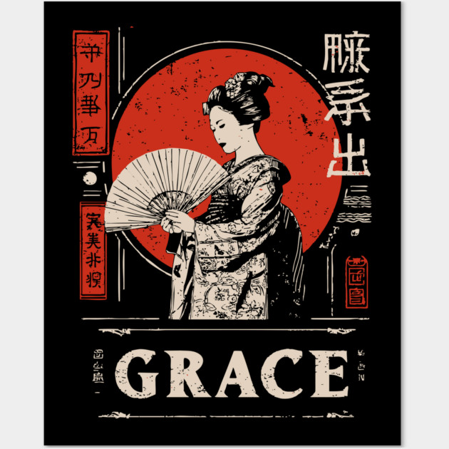 Graceful Geisha Poster – Minimalist Japanese Vintage Beauty Illustration Wall Art by TuncGK