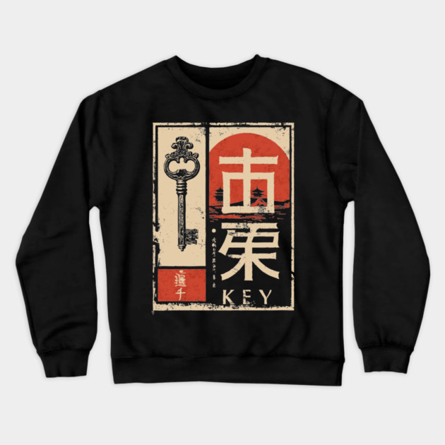 The Key – Minimalist Vintage Japanese Symbolic Print Crewneck Sweatshirt by TuncGK