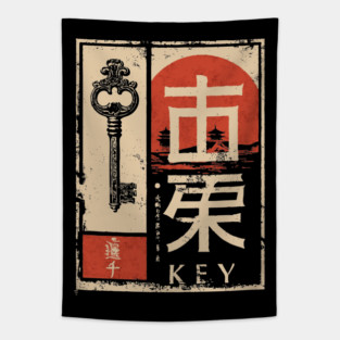 The Key – Minimalist Vintage Japanese Symbolic Print Tapestry
