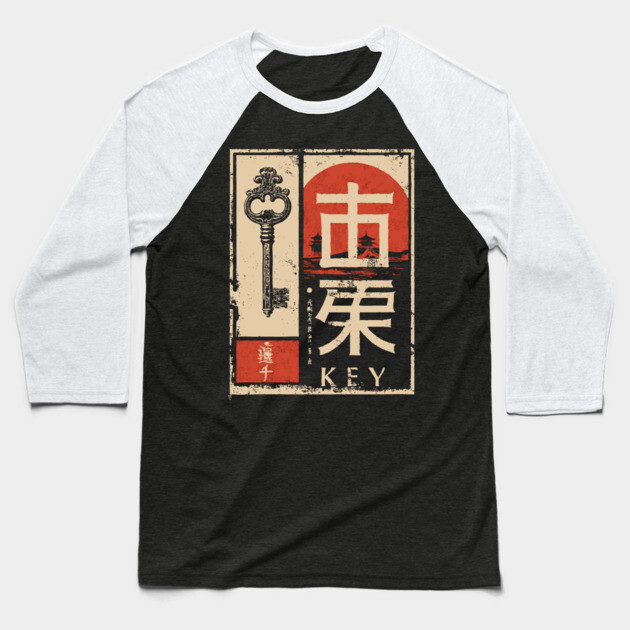 The Key – Minimalist Vintage Japanese Symbolic Print Baseball T-Shirt by TuncGK