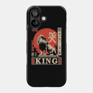 Lion King Poster – Japanese Minimalist Power Animal Print with Red Sun Phone Case